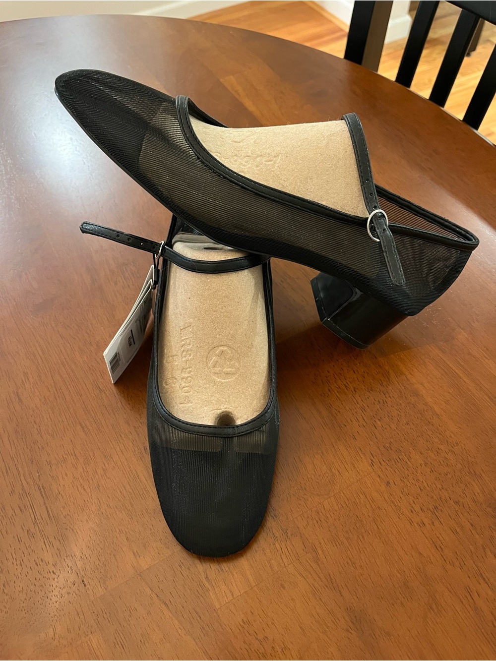 MNG Mango Black Mary Jane Mesh Block Heel Women's Shoes